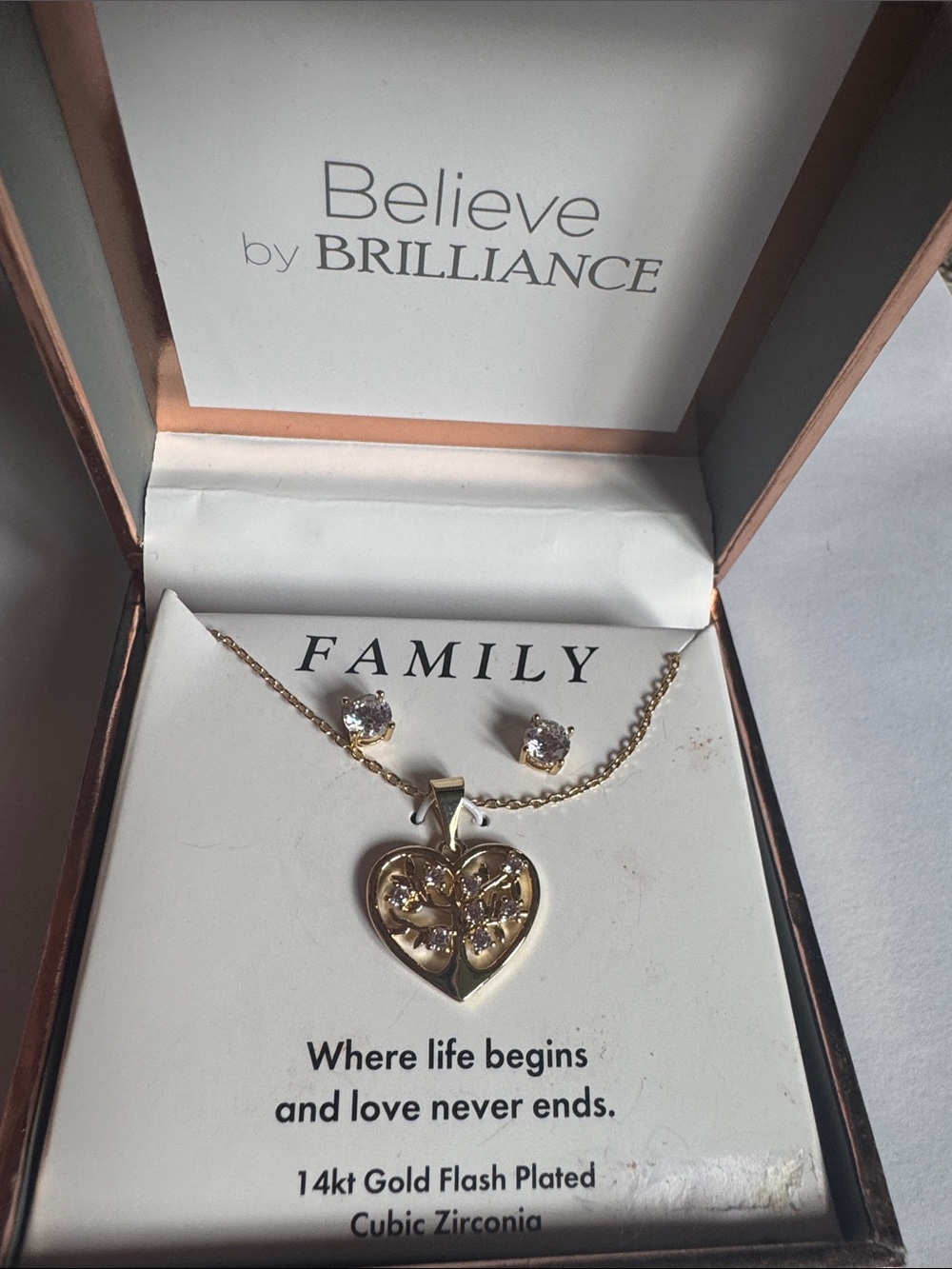Gold Heart Pendant Necklace and Stud Earrings - Gold